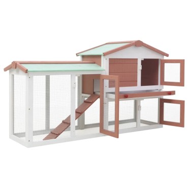vidaXL Κλουβί Κουνελιών Μεγάλο Καφέ/Λευκό 145 x 45 x 84 εκ. Ξύλινο