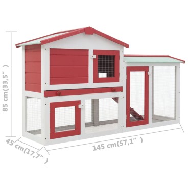 vidaXL Κλουβί Κουνελιών Μεγάλο Κόκκινο/Λευκό 145 x 45 x 84 εκ. Ξύλινο