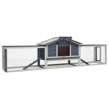 vidaXL Κλουβί Κουνελιών Γκρι 310x70x87 εκ. Μασίφ Ξύλο Πεύκου/Ελάτης