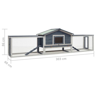 vidaXL Κλουβί Κουνελιών Γκρι 310x70x87 εκ. Μασίφ Ξύλο Πεύκου/Ελάτης