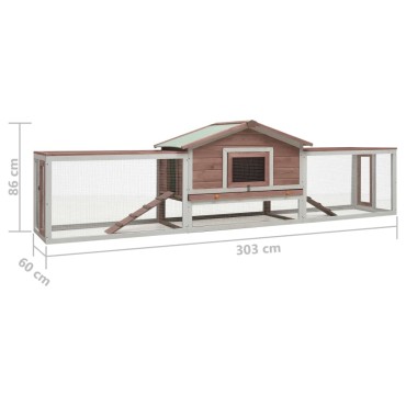 vidaXL Κλουβί Κουνελιών Μόκα 310x70x87 εκ. Μασίφ Ξύλο Πεύκου/Ελάτης
