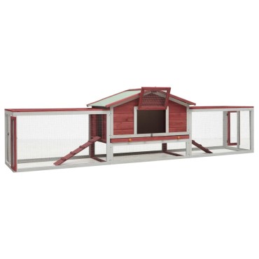 vidaXL Κλουβί Κουνελιών Κόκκινο 310x70x87 εκ. Μασίφ Ξύλο Πεύκου/Ελάτης