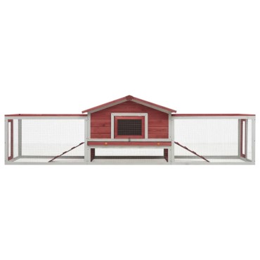 vidaXL Κλουβί Κουνελιών Κόκκινο 310x70x87 εκ. Μασίφ Ξύλο Πεύκου/Ελάτης