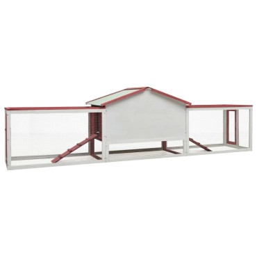 vidaXL Κλουβί Κουνελιών Κόκκινο 310x70x87 εκ. Μασίφ Ξύλο Πεύκου/Ελάτης