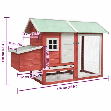 vidaXL Κοτέτσι Κόκκινο 170x81x110 εκ. από Μασίφ Ξύλο Πεύκου & Ελάτης
