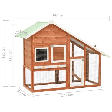 vidaXL Κλουβί Κουνελιών 140 x 63 x 120 εκ. από Μασίφ Ξύλο Ελάτης