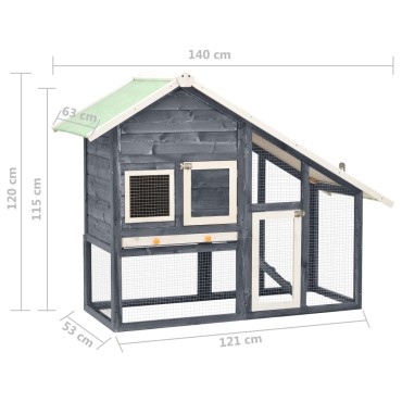 vidaXL Κλουβί Κουνελιών Γκρι/Λευκό 140x63x120 εκ. Μασίφ Ξύλο Ελάτης