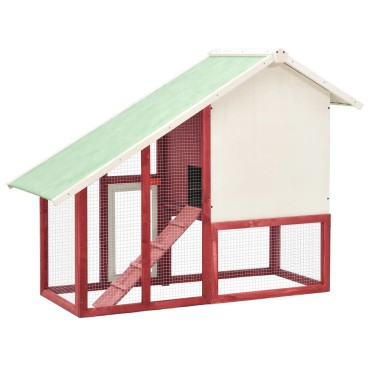 vidaXL Κλουβί Κουνελιών Κόκκινο/Λευκό 140x63x120 εκ. Μασίφ Ξύλο Ελάτης