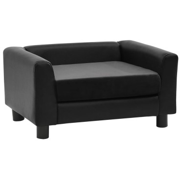 vidaXL Καναπές-Κρεβάτι Σκύλου Μαύρο 60x43x30 εκ. Βελουτέ/Συνθετ. Δέρμα