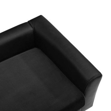 vidaXL Καναπές-Κρεβάτι Σκύλου Μαύρο 60x43x30 εκ. Βελουτέ/Συνθετ. Δέρμα