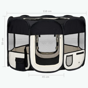 vidaXL Πάρκο Σκύλου Πτυσσόμενο Μαύρο 110x110x58 εκ. με Σάκο Μεταφοράς