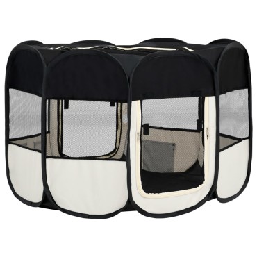 vidaXL Πάρκο Σκύλου Πτυσσόμενο Μαύρο 125x125x61 εκ. με Σάκο Μεταφοράς