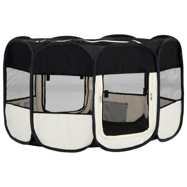 vidaXL Πάρκο Σκύλου Πτυσσόμενο Μαύρο 145x145x61 εκ. με Σάκο Μεταφοράς