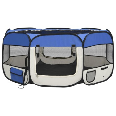 vidaXL Πάρκο Σκύλου Πτυσσόμενο Μπλε 145x145x61 εκ. με Σάκο Μεταφοράς
