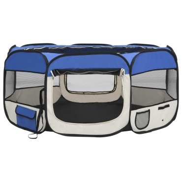 vidaXL Πάρκο Σκύλου Πτυσσόμενο Μπλε 145x145x61 εκ. με Σάκο Μεταφοράς