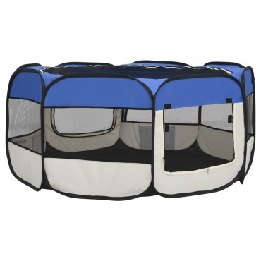 vidaXL Πάρκο Σκύλου Πτυσσόμενο Μπλε 145x145x61 εκ. με Σάκο Μεταφοράς