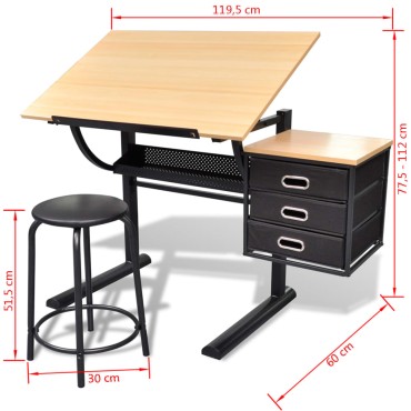 Τραπέζι σχεδιαστηρίου με αλλαγή κλίσης και σκαμπό 119,5x60x77,5cm 1 τεμ.