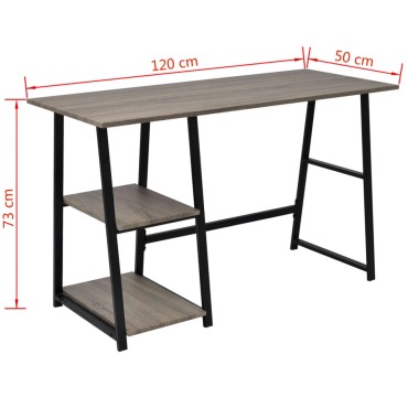 vidaXL Γραφείο με 2 Ράφια Χρώμα Γκρι/Δρυς 120x50x73cm 1 τεμ.