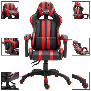 vidaXL Καρέκλα Gaming Κόκκινη από Συνθετικό Δέρμα 61,5x68x(115-122)cm 1 τεμ.