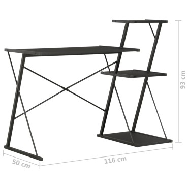 vidaXL Γραφείο με Ράφια Μαύρο 116x50x93cm 1 τεμ.