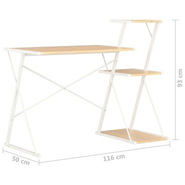 vidaXL Γραφείο με Ράφια Λευκό / Χρώμα Δρυός 116x50x93cm 1 τεμ.