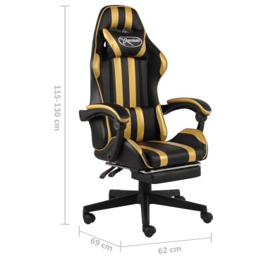 vidaXL Καρέκλα Racing με Υποπόδιο Μαύρο / Χρυσό από Συνθετικό Δέρμα 35x41cm 1 τεμ.