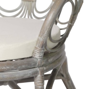 vidaXL Καρέκλα τραπεζαρίας με μαξιλάρι γκρι φυσικό ρατάν και λινό 72x68x76cm 1 τεμ.
