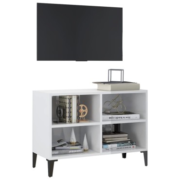 vidaXL Κομοδίνo Γυαλιστερό Λευκό 69,5x30x50cm με Μεταλλικά Πόδια