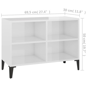 vidaXL Κομοδίνo Γυαλιστερό Λευκό 69,5x30x50cm με Μεταλλικά Πόδια