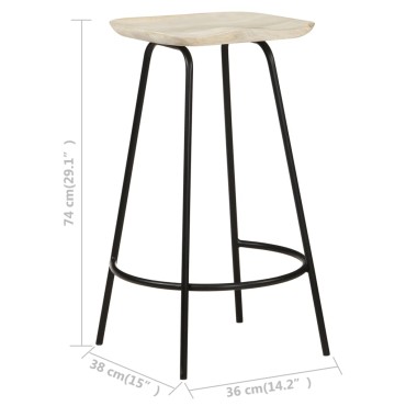 vidaXL Σκαμπό Μπαρ 2 τεμ. από Μασίφ Ξύλο Μάνγκο 38x36x74cm