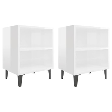 vidaXL Κομοδίνα 2 τεμ. Γυαλιστερό Λευκό 40x30x50cm με Μεταλλικά Πόδια