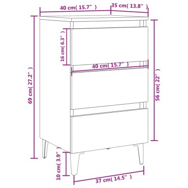 vidaXL Κομοδίνο Λευκό 40x35x69cm με Μεταλλικά Πόδια 1 τεμ.