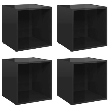 vidaXL Έπιπλα Τηλεόρασης 4 τεμ. Γυαλ. Μαύρα 37x35x37cm Επεξ. Ξύλο