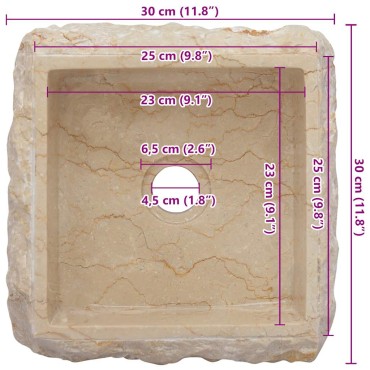 vidaXL Νιπτήρας Κρεμ 30 x 30 x 13 εκ. Μαρμάρινος