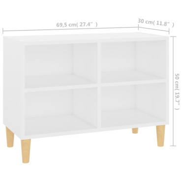 vidaXL Έπιπλο Τηλεόρασης Λευκό 69,5x30x50cm Μασίφ Ξύλινα Πόδια