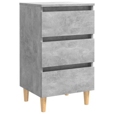 vidaXL Κομοδίνα 2 τεμ. Γκρι Σκυροδέμ. 40x35x69cm Μασίφ Ξύλινα Πόδια