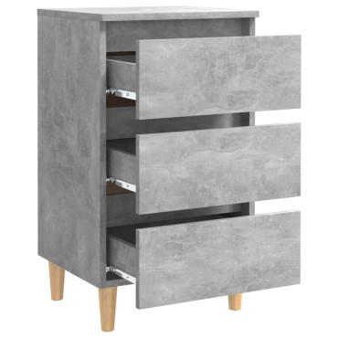 vidaXL Κομοδίνα 2 τεμ. Γκρι Σκυροδέμ. 40x35x69cm Μασίφ Ξύλινα Πόδια