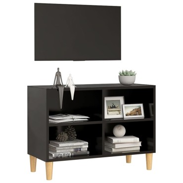 vidaXL Έπιπλο Τηλεόρασης Μαύρο 69,5x30x50cm με Μασίφ Ξύλινα Πόδια