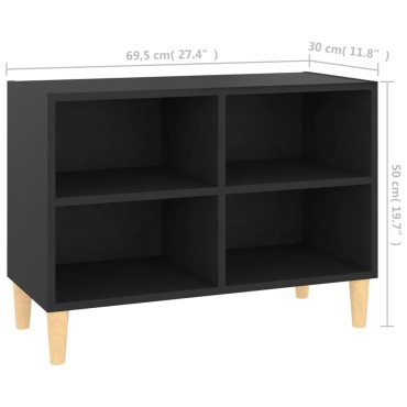 vidaXL Έπιπλο Τηλεόρασης Μαύρο 69,5x30x50cm με Μασίφ Ξύλινα Πόδια