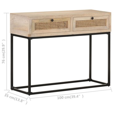 vidaXL Τραπέζι Κονσόλα 100x35x76cm Μασίφ Ξύλο Μάνγκο/Φυσικό Ζαχαροκάλ. 1 τεμ.