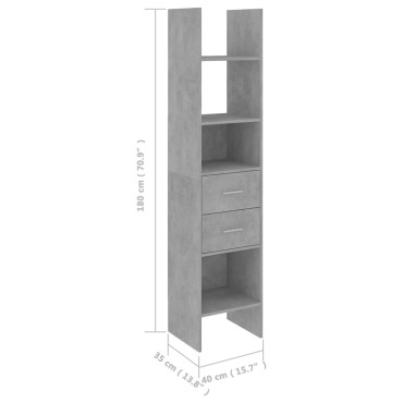 vidaXL Βιβλιοθήκη Γκρι Σκυροδέματος 40x35x180cm από Επεξ. Ξύλο 1 τεμ.