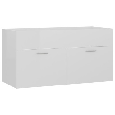 vidaXL Ντουλάπι Νιπτήρα Γυαλιστερό Λευκό 90x38,5x46cm από Επεξ. Ξύλο 1 τεμ.