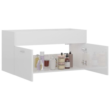 vidaXL Ντουλάπι Νιπτήρα Γυαλιστερό Λευκό 90x38,5x46cm από Επεξ. Ξύλο 1 τεμ.