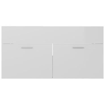 vidaXL Ντουλάπι Νιπτήρα Γυαλιστερό Λευκό 90x38,5x46cm από Επεξ. Ξύλο 1 τεμ.