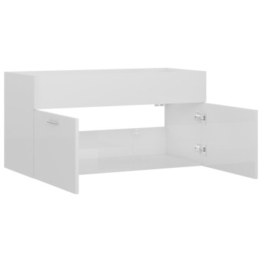 vidaXL Ντουλάπι Νιπτήρα Γυαλιστερό Λευκό 90x38,5x46cm από Επεξ. Ξύλο 1 τεμ.