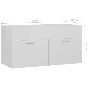 vidaXL Ντουλάπι Νιπτήρα Γυαλιστερό Λευκό 90x38,5x46cm από Επεξ. Ξύλο 1 τεμ.