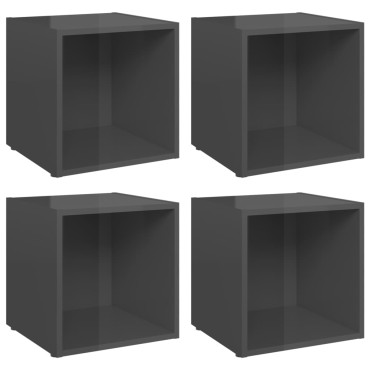 vidaXL Έπιπλα Τηλεόρασης 4 τεμ. Γυαλ. Γκρι 37x35x37cm Επεξ. Ξύλο