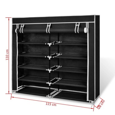 Παπουτσοθήκη με Κάλυμμα Μαύρη 115x28x110cm Υφασμάτινη