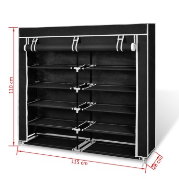 Παπουτσοθήκη με Κάλυμμα Μαύρη 115x28x110cm Υφασμάτινη