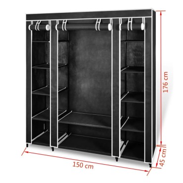 vidaXL Ντουλάπα με Ράφια / Σωλήνες Μαύρη 45x150x176cm Υφασμάτινη 1 τεμ.
